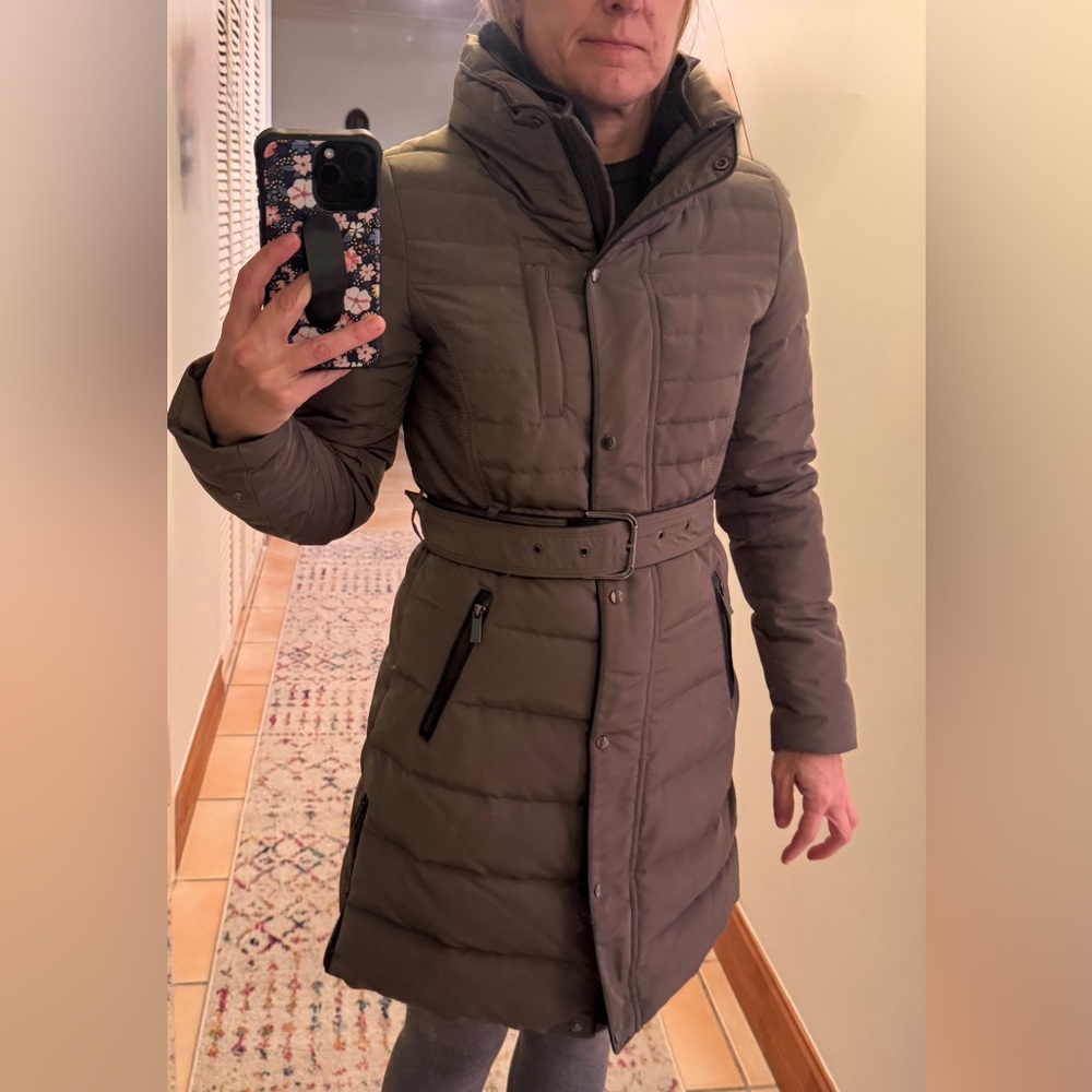 Zara Basics— Outdoor Water & Wind Protection Belted Down Jacket Army Green/Khaki